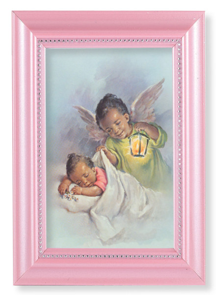 African American Guardian Angel with Baby Girl 4x6 Print Pearlized Frame - #117 Frame