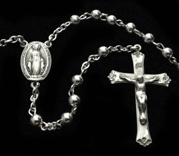 All Sterling Silver Rosary with Round 5mm Beads - Sterling Silver