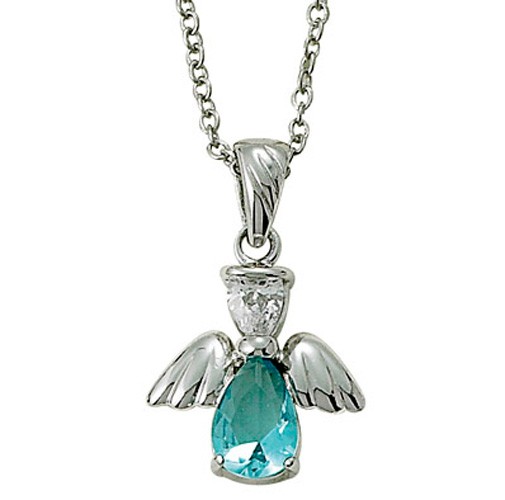 Angel Wing Birthstone Necklace - Aqua