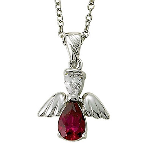 Angel Wing Birthstone Necklace - Ruby Red