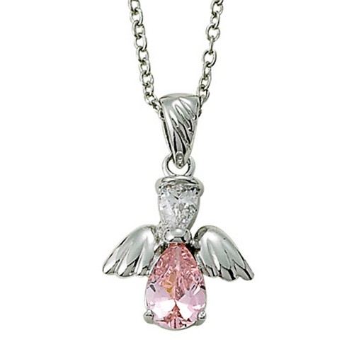 Angel Wing Birthstone Necklace - Pink