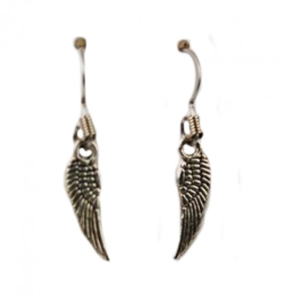 Angel Wing Fish Hook Earrings - Silver tone