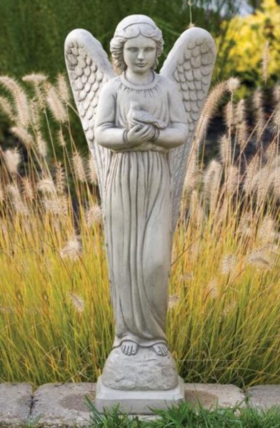 Angel of Peace with Dove Garden Statue 29 Inches - Classic Sand Stone Finish