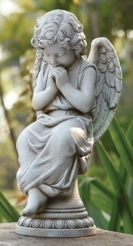 Angel on Pedestal Garden Statue - 17&quot;H - Stone Finish