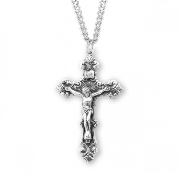 Antique Filigree Scroll Men's Crucifix Necklace - Sterling Silver