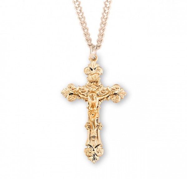 Antique Filigree Scroll Men's Crucifix Necklace - Gold Plated