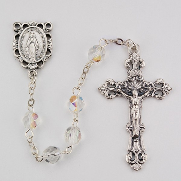 April Clear Glass Bead Rosary - Crystal