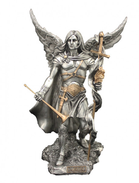 Archangel St Gabriel Statue, Silver Gold - 9 Inches - Gold | Silver