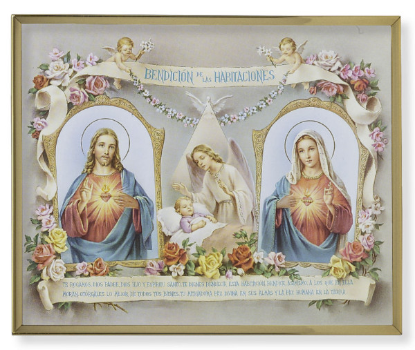 Baby Room Blessing Spanish Gold Frame 8x10 Plaque - Full Color