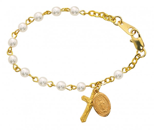 Baby Rosary Bracelet with Pearls - Gold | Silver