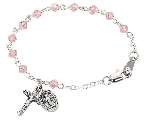 Baby Rosary Bracelet with Tin Cut Rose Crystal Beads - Rose