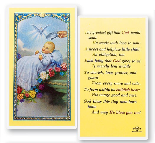Baby's Baptismal Laminated Prayer Card - 1 Prayer Card .99 each