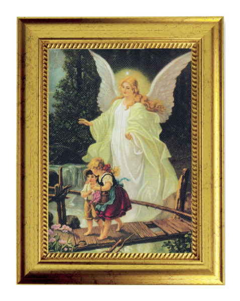 Baby's Room Guardian Angel 5x7 Print in Gold-Leaf Frame - Full Color