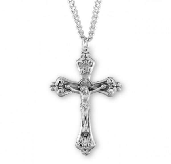 Baroque Style Men's Crucifix Necklace - Sterling Silver
