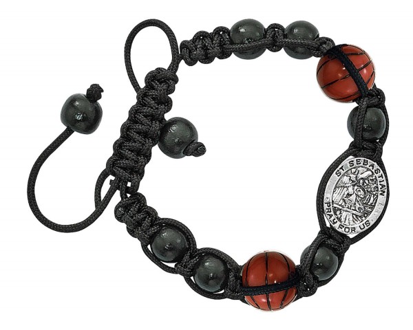 Basketball Bracelet with Saint Sebastian Medal - Black