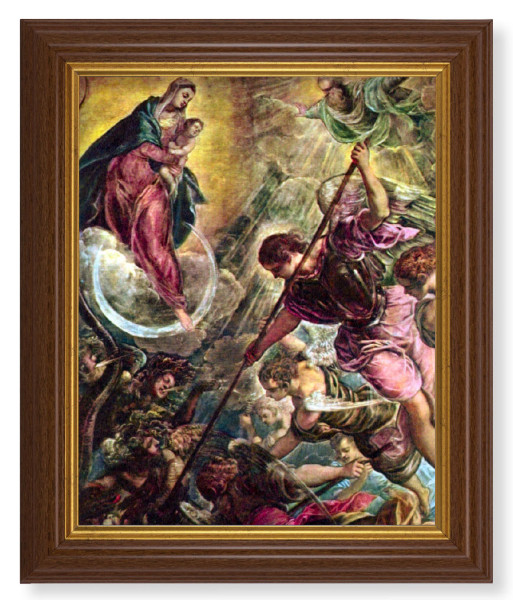 Battle of the Archangel St. Michael 8x10 Textured Artboard Dark Walnut Frame - #112 Frame