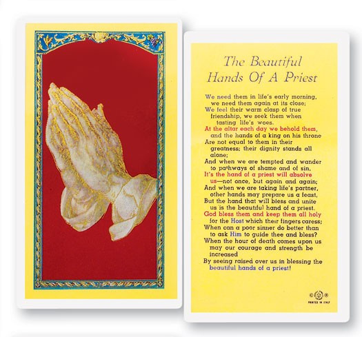 Beautiful Hands of A Priest Laminated Prayer Card - 1 Prayer Card .99 each