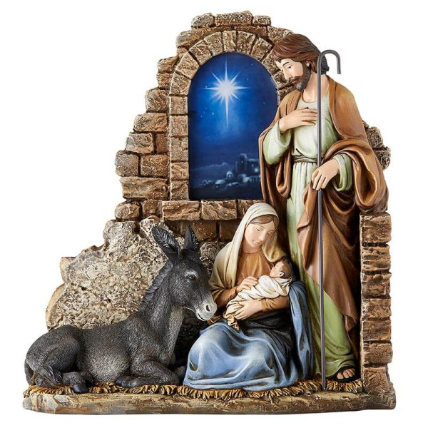 Bethlehem Star Holy Family Nativity Statue 11.5 inches - Full Color