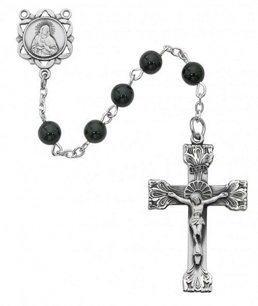 Black Onyx Rosary with Satin Finish Crucifix - Black
