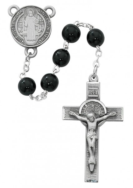 Black Round St. Benedict Rosary - Black