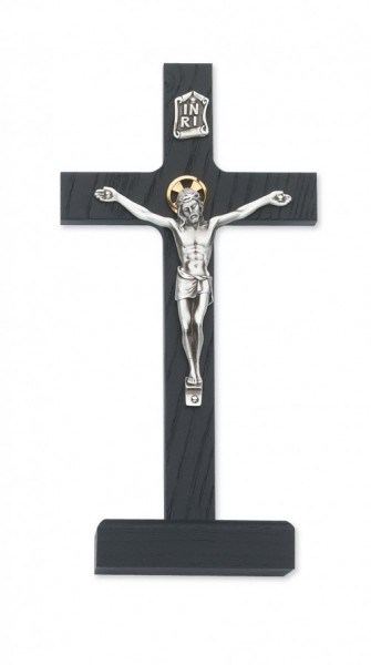 Black Wood Standing Crucifix with Two Tone Corpus - 8&quot;H - Black