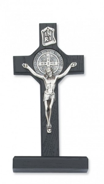 Black Wood Standing St. Benedict Crucifix - 6&quot;H - Black