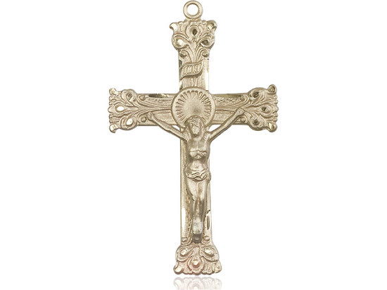 Block Tip Fleur de Lis Crucifix Medal - 14KT Gold Filled