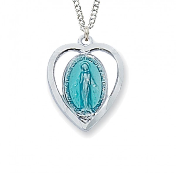 Blue Heart Miraculous Medal - Silver | Blue