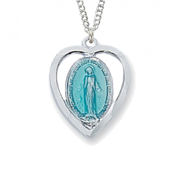 Blue Heart Miraculous Medal - Blue | Silver