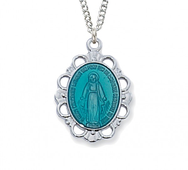 Women's Blue Oval Silver Miraculous Medal - Blue