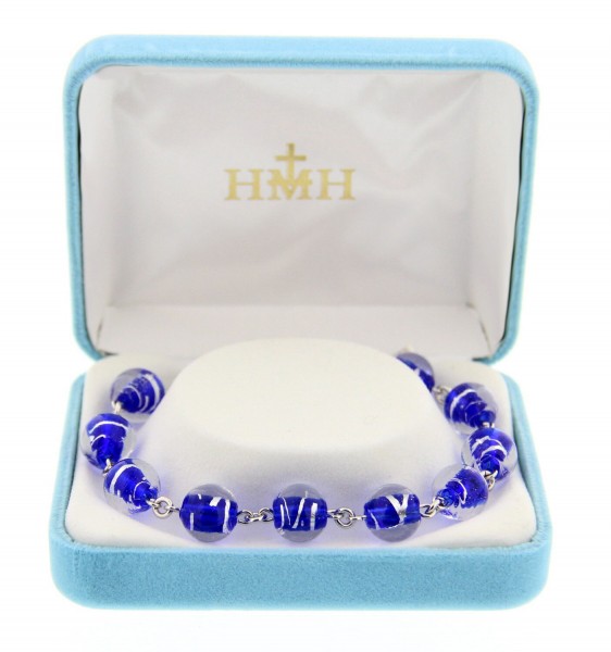 Blue Venetian Glass Rosary Bracelet - 10mm - Blue | Silver