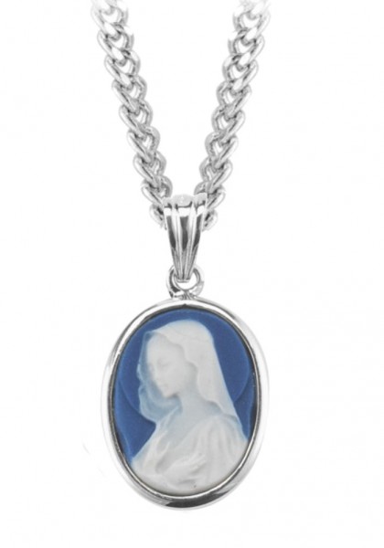 Blue and White Cameo Necklace of the Madonna - Blue | Silver