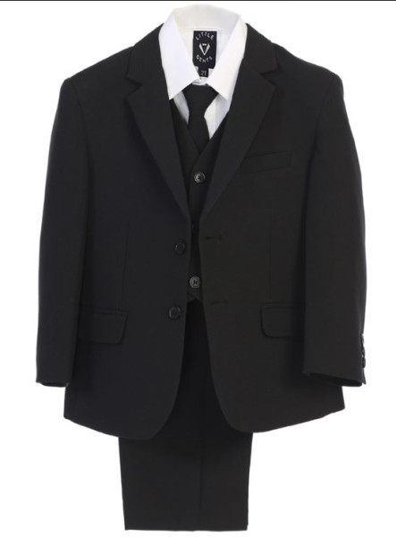 Boys 5 piece Poly Poplin Suit  - Black