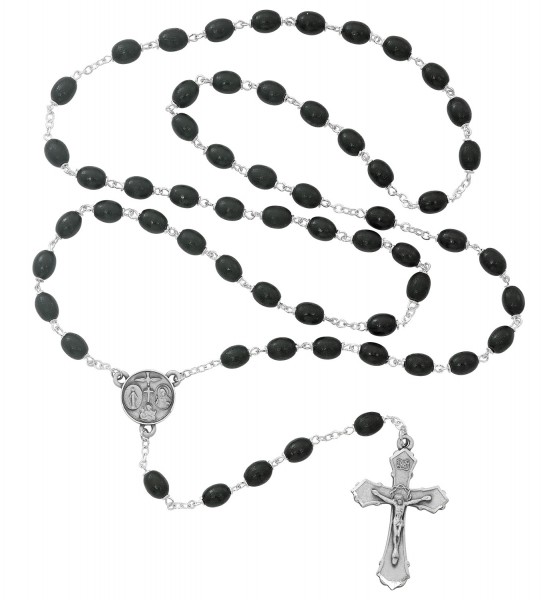 Boy's Black Wood Bead Confirmation Rosary - Brown