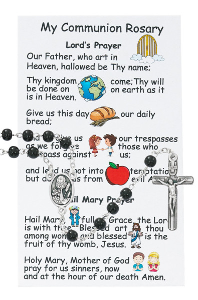 Boys First Communion Prayer Card and Rosary Set - Black