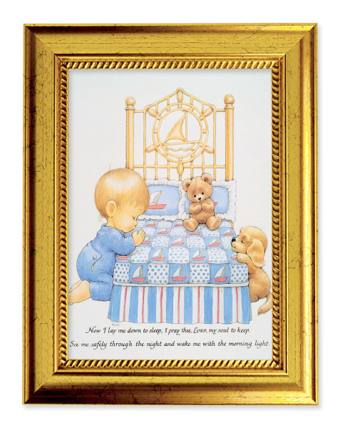 Boys Now I Lay Me Down To Sleep 5x7 Print in Gold-Leaf Frame - Full Color