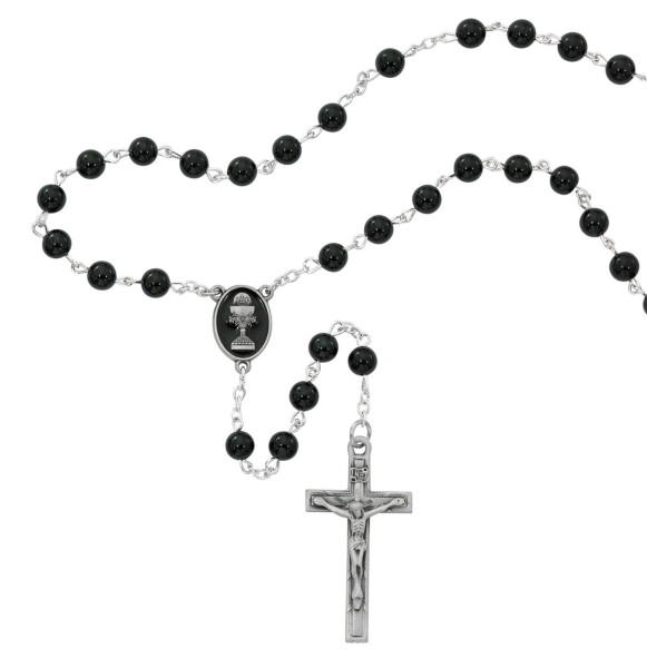Boys Onyx First Communion Rosary - Black