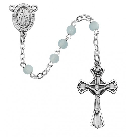 Boy's Rosary with 3mm Blue Glass Beads - Blue