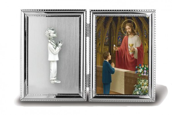 Boys Silver Plated First Communion Photo Frame - Silver tone