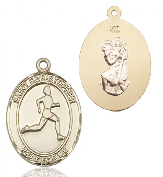 Men's St. Christopher Track and Field Medal - 14K Solid Gold