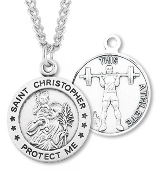 Men's Sterling Silver Round Saint Christopher Weightlifting Medal - Sterling Silver