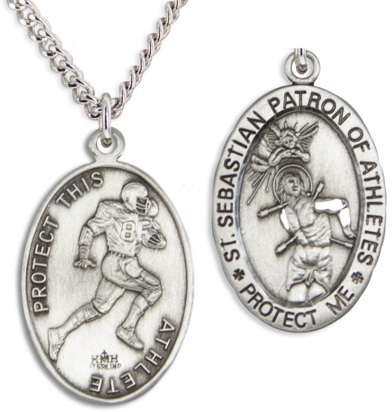 Men's Sterling Silver Saint Sebastian Football Medal - Sterling Silver
