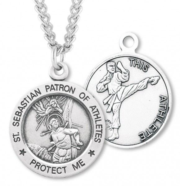 Boy's St. Sebastian Martial Arts Medal Sterling Silver - Sterling Silver