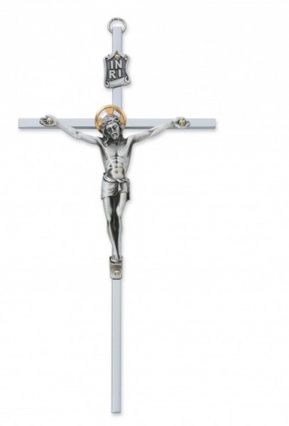 Brass Crucifix 10 inch Silver-Tone - Silver
