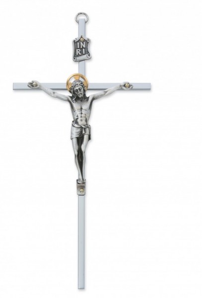 Brass Crucifix 8 inch Silver-Tone - Silver