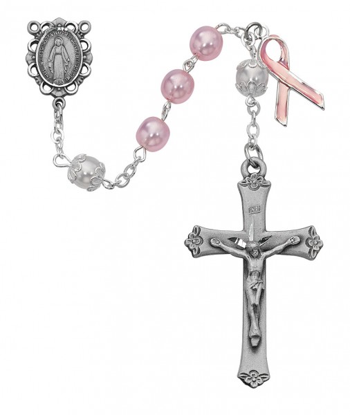 Breast Cancer Awareness Rosary Pink and White Beads - White