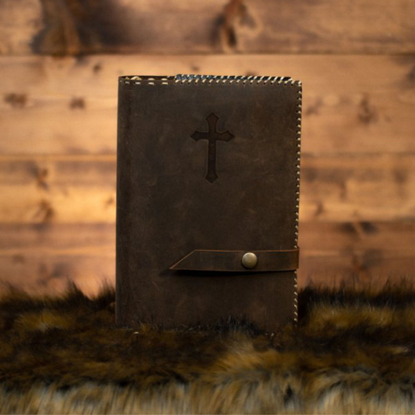 Brown Leather Bible Cover Grizzly - Brown