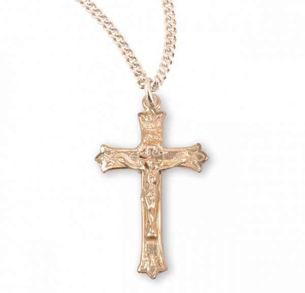 Budded Crucifix Pendant Sterling Silver - Gold Plated