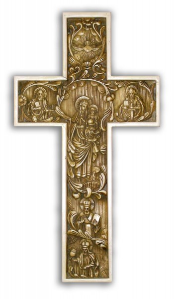 Byzantine True Church Wall Cross Antiqued 12 inch - Antique Gold