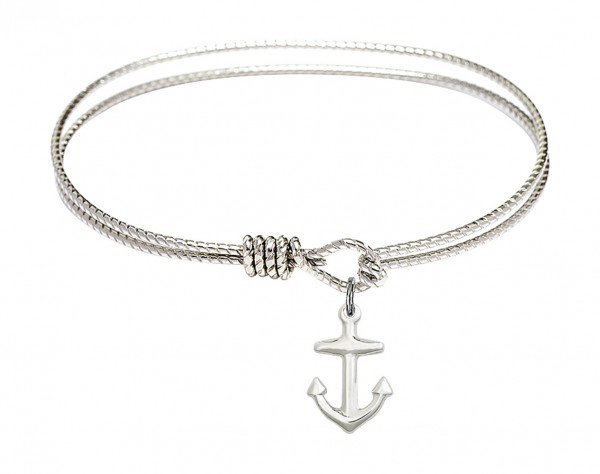 Cable Bangle Bracelet with a Anchor Charm - Silver